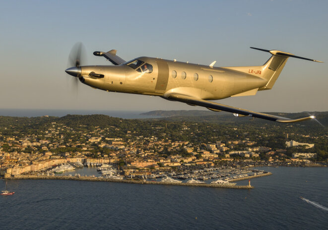 L'un des avions d'affaires Pilatus PC-12 exploité par Jetfly. © Jetfly