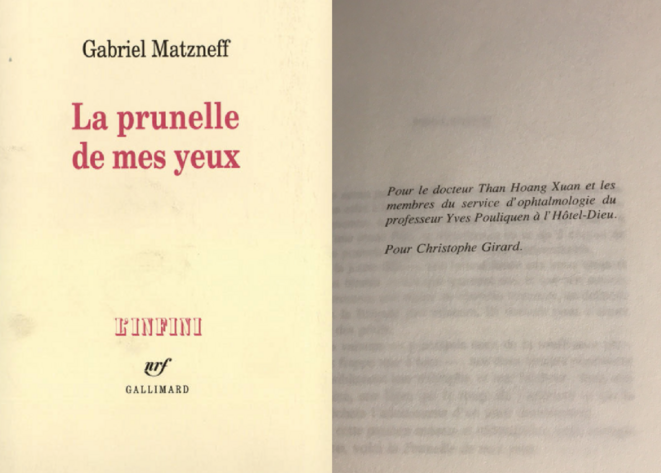 La dédicace à Christophe Girard de « La prunelle de mes yeux », le tome du journal de Gabriel Matzneff consacré à Vanessa Springora. © DR La dédicace à Christophe Girard de « La prunelle de mes yeux », le tome du journal de Gabriel Matzneff consacré à Vanessa Springora. © DR