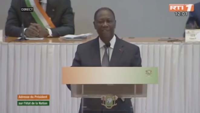 Le président ivoirien Alassane Ouattara devant le Congrès jeudi 5 mars et en direct à la télévision. © Capture d'écran Le président ivoirien Alassane Ouattara devant le Congrès jeudi 5 mars et en direct à la télévision. © Capture d'écran