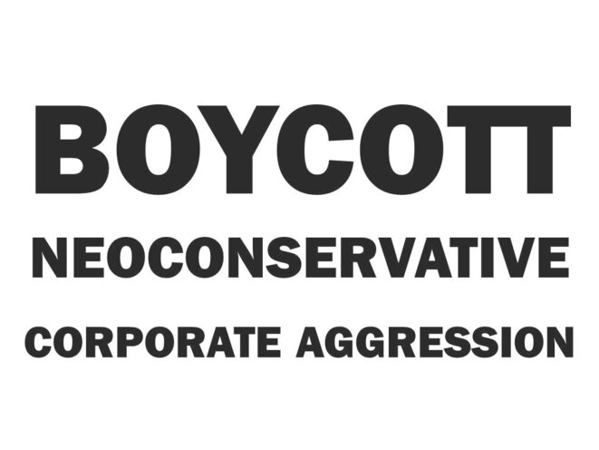Boycott Neoconservative Corporate Aggression (in the style of Katharine Hamnett) © Nicholas Molodyko, 2020