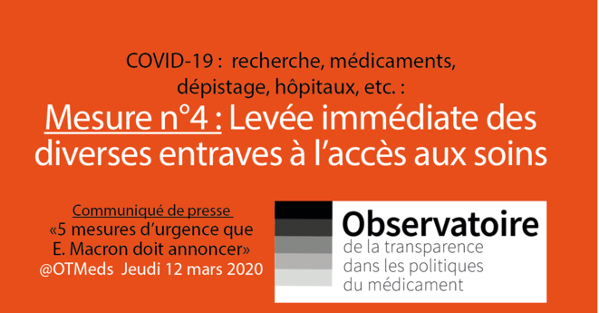 COVID-19/ Mesure n°4: Levée immédiate des diverses entraves à l’accès aux soins