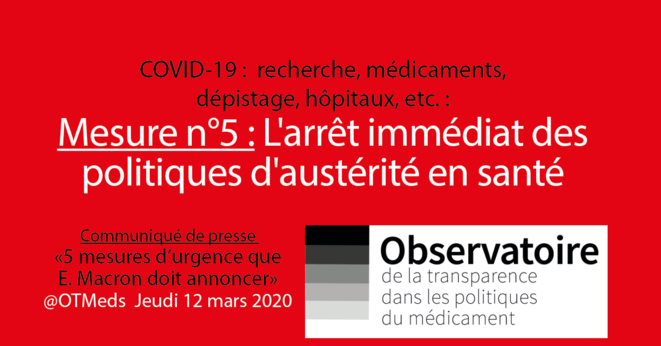 COVID-19/ Mesure n°5: l'arrêt immédiat des politiques d'austérité en santé