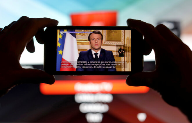 L'intervention d'Emmanuel Macron lundi soir 16 mars © Reuters L'intervention d'Emmanuel Macron lundi soir 16 mars © Reuters