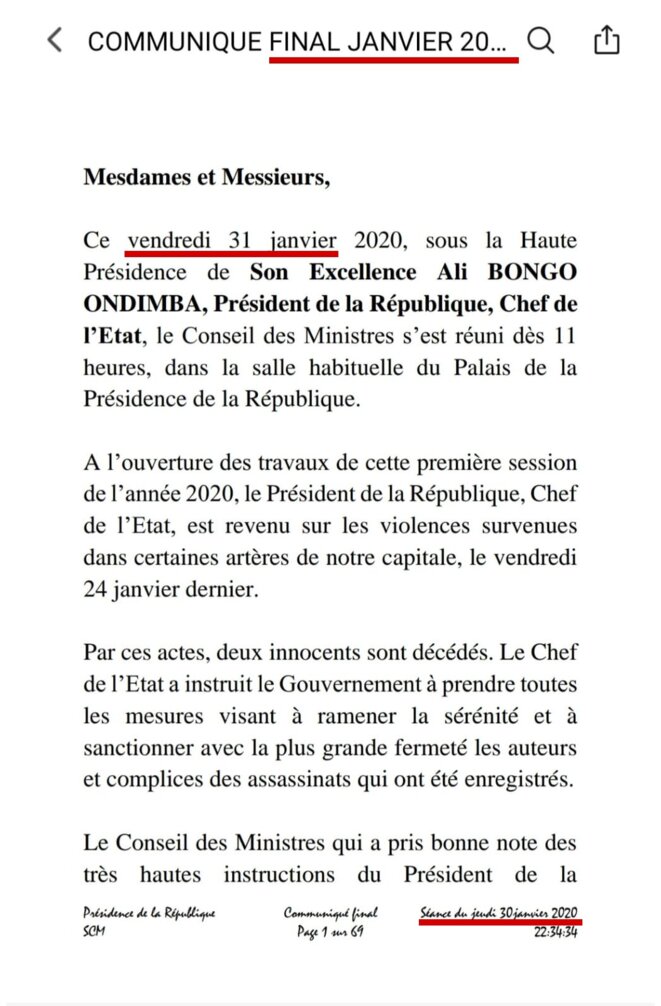 31 JANVIER 2020 - GABON COMPTE RENDU FINAL DU CONSEIL DES MINISTRES 31 JANVIER 2020 - GABON COMPTE RENDU FINAL DU CONSEIL DES MINISTRES