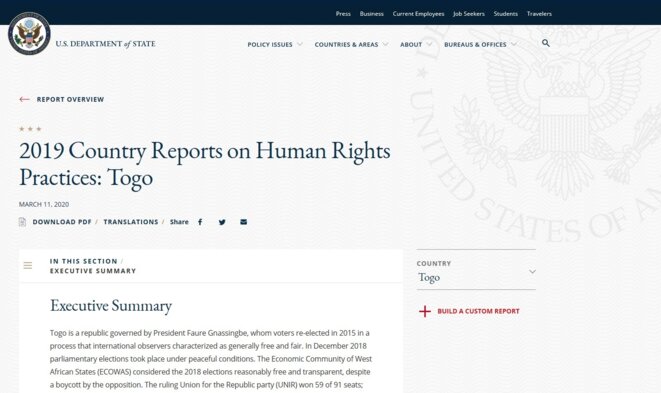 US Department of State, 2019, Country Reports on Human Rights, Practices Togo US Department of State, 2019, Country Reports on Human Rights, Practices Togo