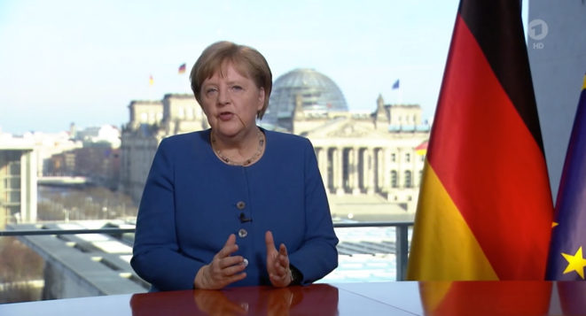 Angela Merkel est intervenue mercredi soir à la télévision. © Capture d'écran Angela Merkel est intervenue mercredi soir à la télévision. © Capture d'écran