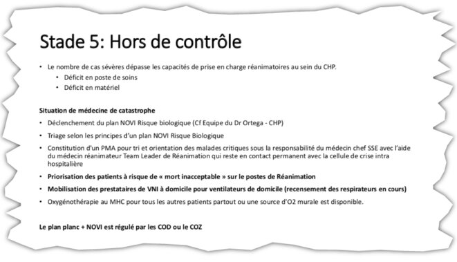 Extrait du « plan blanc » du service réanimation du centre hospitalier de Perpignan. © Document Mediapart