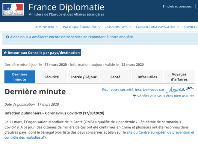 Capture d'écran du site Internet de France Diplomatie Capture d'écran du site Internet de France Diplomatie