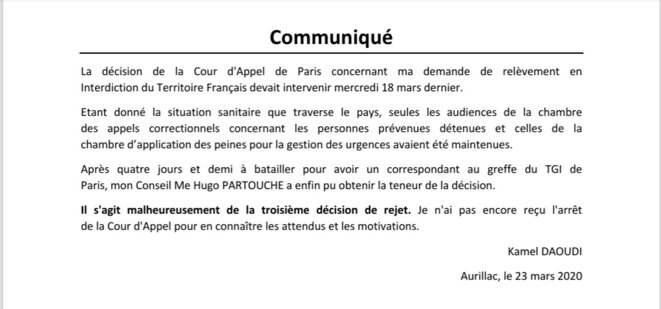 Communiqué du 23 mars 2020