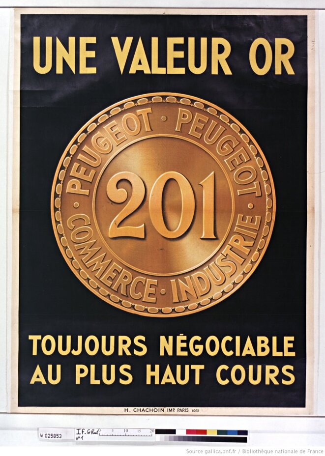 Affiche promotionnelle de Peugeot, Paris, 1931. Source: www.gallica.bnf.fr Affiche promotionnelle de Peugeot, Paris, 1931. Source: www.gallica.bnf.fr