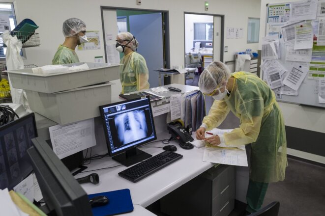 En mars et avril, la quasi-totalité de l'hôpital de Colmar a été dédiée au suivi des patients atteints par le Covid-19. © Sébastien BOZON / AFP