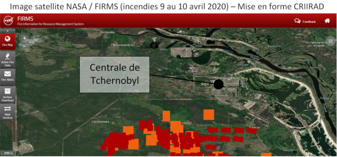 Incendies près de la centrale de Tchernobyl © NASA + CRIIRAD Incendies près de la centrale de Tchernobyl © NASA + CRIIRAD