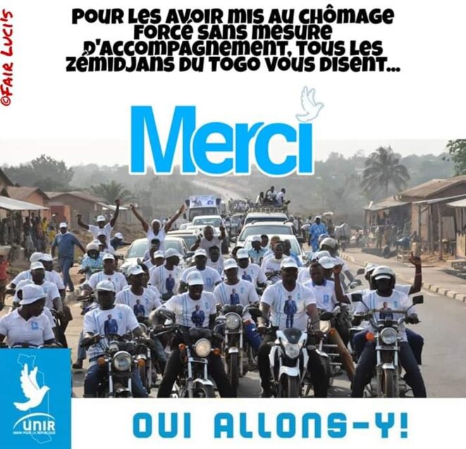 Les zémidjan au service de la campagne électorale présidentielle 2020 de Faure Gnassingbé, candidat du RPT/UNIR Les zémidjan au service de la campagne électorale présidentielle 2020 de Faure Gnassingbé, candidat du RPT/UNIR