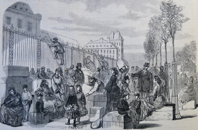 "L'affluence des voyageurs à la gare du chemin de fer d'Orléans" © L'Illustration, 17 septembre 1870 "L'affluence des voyageurs à la gare du chemin de fer d'Orléans" © L'Illustration, 17 septembre 1870