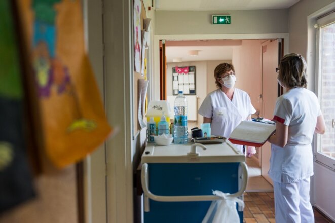 Dans un Ehpad de Marchiennes (Hauts-de-France), le 27 mars 2020. © AFP. Dans un Ehpad de Marchiennes (Hauts-de-France), le 27 mars 2020. © AFP.