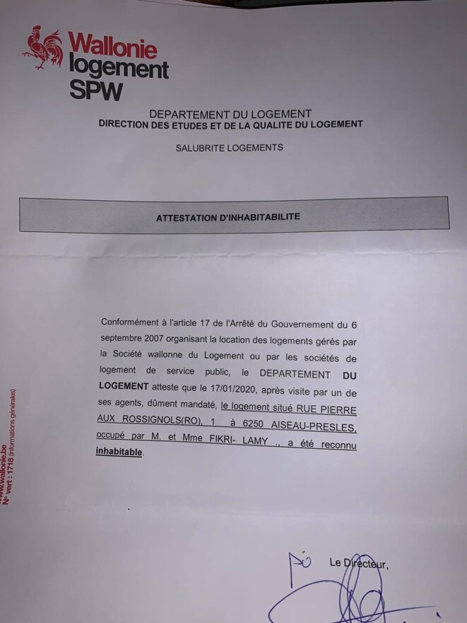La Région Wallonne a reconnu l’appartement inhabitable La Région Wallonne a reconnu l’appartement inhabitable