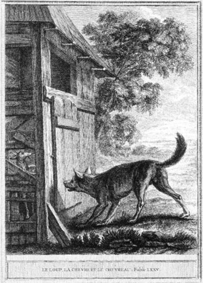 Illustrations des Fables de La Fontaine par Oudry - Le Loup, la Chèvre et le Chevreau Illustrations des Fables de La Fontaine par Oudry - Le Loup, la Chèvre et le Chevreau