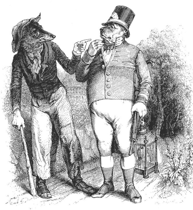 Le Loup et le Chien, fable de LA FONTAINE, illustration de GRANDVILLE © Jean-Jacques GRANDVILLE Le Loup et le Chien, fable de LA FONTAINE, illustration de GRANDVILLE © Jean-Jacques GRANDVILLE