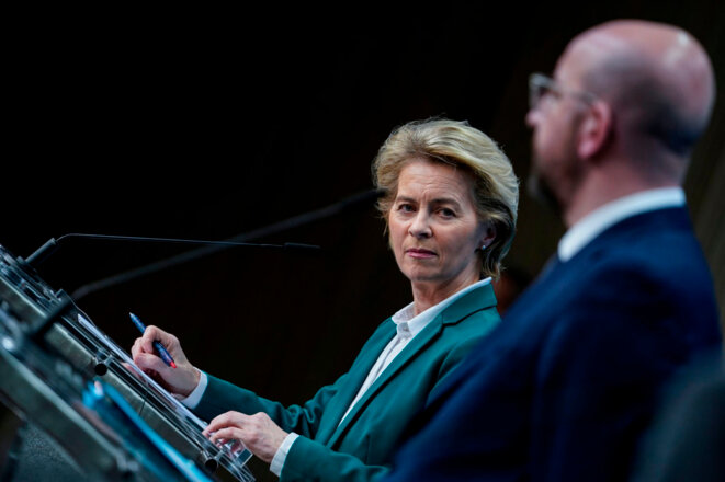 Ursula von der Leyen and Charles Michel - Joint press conference after a G7 Leaders' videoconference on Covid-19 - Brussels, 16 March 2020 © Kenzo Tribouillard - AFP Ursula von der Leyen and Charles Michel - Joint press conference after a G7 Leaders' videoconference on Covid-19 - Brussels, 16 March 2020 © Kenzo Tribouillard - AFP