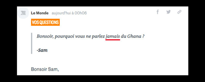 Pourquoi Le Monde s'acharne-t-il sur le Ghana? Et le Groenland? Et Confiland? © CONF, lui même Pourquoi Le Monde s'acharne-t-il sur le Ghana? Et le Groenland? Et Confiland? © CONF, lui même