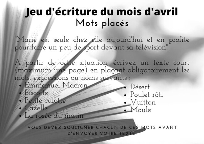 Jeu d'écriture du mois d'avril 2020