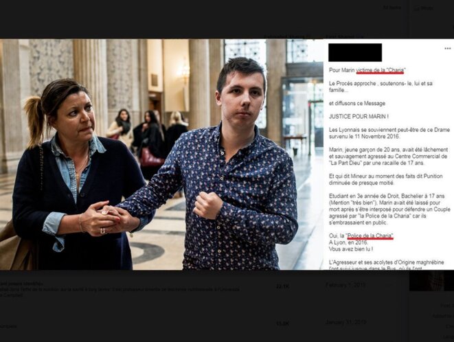 Image : Marin S., jeune homme agressé en 2016 , une information repris sur les réseaux sociaux par un activiste d’extrême droite en ajoutant une information fausse - agressé par un membre de la Police de la Charia. Publication partagée plus de 20 000 fois. Image : Marin S., jeune homme agressé en 2016 , une information repris sur les réseaux sociaux par un activiste d’extrême droite en ajoutant une information fausse - agressé par un membre de la Police de la Charia. Publication partagée plus de 20 000 fois.