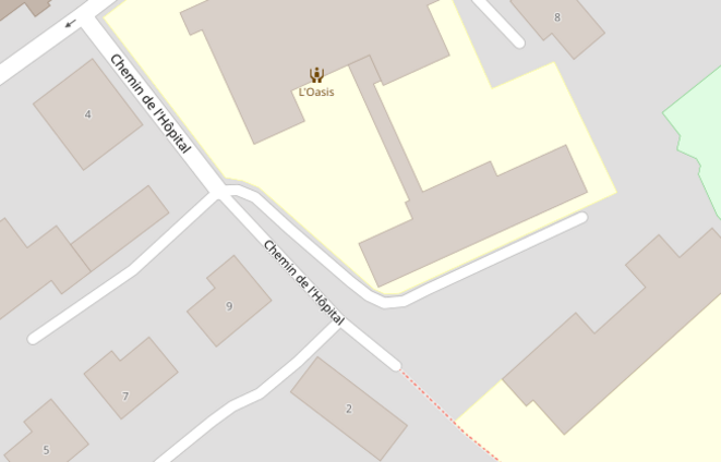 À Moudon, le chemin de l'hôpital ne mène plus à un hôpital, depuis 2001. © OpenStreetMap À Moudon, le chemin de l'hôpital ne mène plus à un hôpital, depuis 2001. © OpenStreetMap