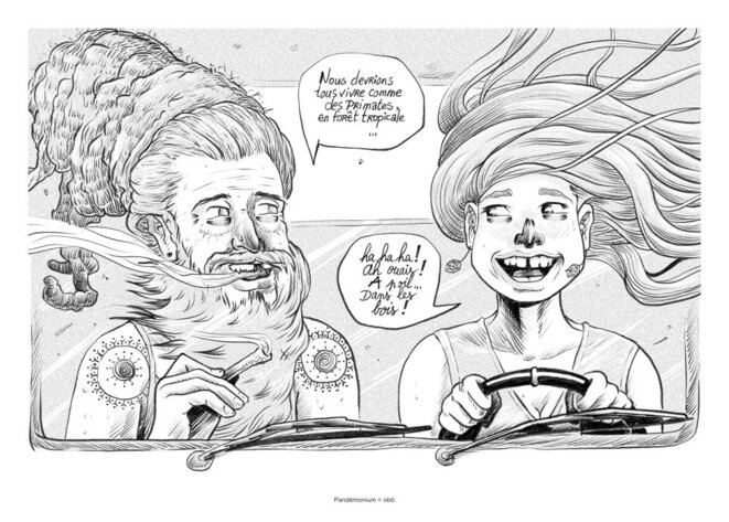 Un sadhu discute avec une jeune femme sur la place des Primates que nous sommes sur la planète, lors de la pandémie de CoviD-19 © Obö Un sadhu discute avec une jeune femme sur la place des Primates que nous sommes sur la planète, lors de la pandémie de CoviD-19 © Obö