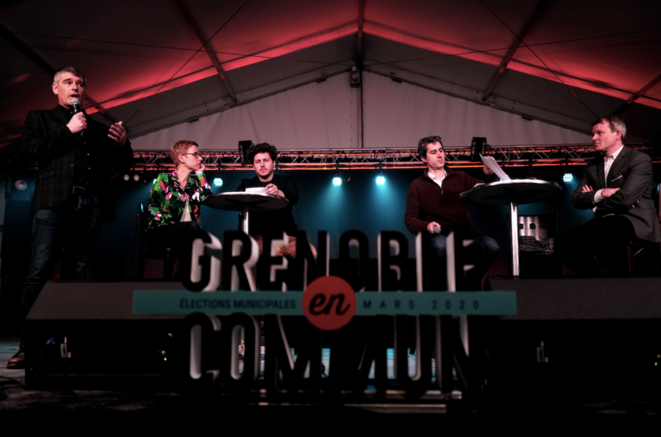 Clémentine Autain (La France insoumise), Julien Bayou (EELV), François Ruffin (La France insoumise) et Guillaume Balas (Génération.s), venus soutenir le maire (EELV) de Grenoble, Eric Piolle (absent de la photo), avant le 1er tour des municipales, le 11 mars. © JEFF PACHOUD / AFP Clémentine Autain (La France insoumise), Julien Bayou (EELV), François Ruffin (La France insoumise) et Guillaume Balas (Génération.s), venus soutenir le maire (EELV) de Grenoble, Eric Piolle (absent de la photo), avant le 1er tour des municipales, le 11 mars. © JEFF PACHOUD / AFP