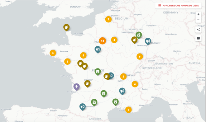 Carte des colères Carte des colères