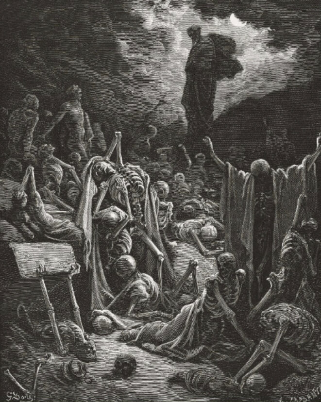 Vision d'Ezéchiel Dessin de Gustave Doré, gravure sur bois de Charles Laplante. Planche hors texte imprimée dans La Sainte Bible selon la Vulgate. Traduction nouvelle de l'abbé Jean-Jacques Bourassé avec les dessins de Gustave Doré. A. Mame et fils (Tours), 1866, 2 vol. Tome II : Ancien testament, p. 76. BnF, Réserve des livres rares, Smith Lesouëf R-6283 © Bibliothèque nationale de France Vision d'Ezéchiel Dessin de Gustave Doré, gravure sur bois de Charles Laplante. Planche hors texte imprimée dans La Sainte Bible selon la Vulgate. Traduction nouvelle de l'abbé Jean-Jacques Bourassé avec les dessins de Gustave Doré. A. Mame et fils (Tours), 1866, 2 vol. Tome II : Ancien testament, p. 76. BnF, Réserve des livres rares, Smith Lesouëf R-6283 © Bibliothèque nationale de France