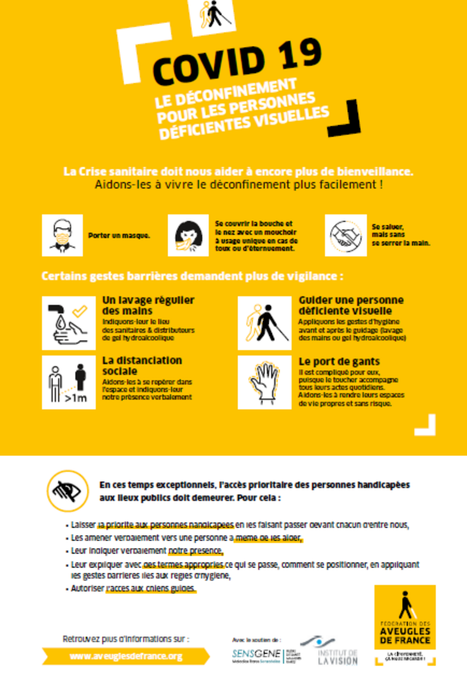 Gestes barrières pour les personnes déficientes visuelles © Fédération des Aveugles de France Gestes barrières pour les personnes déficientes visuelles © Fédération des Aveugles de France