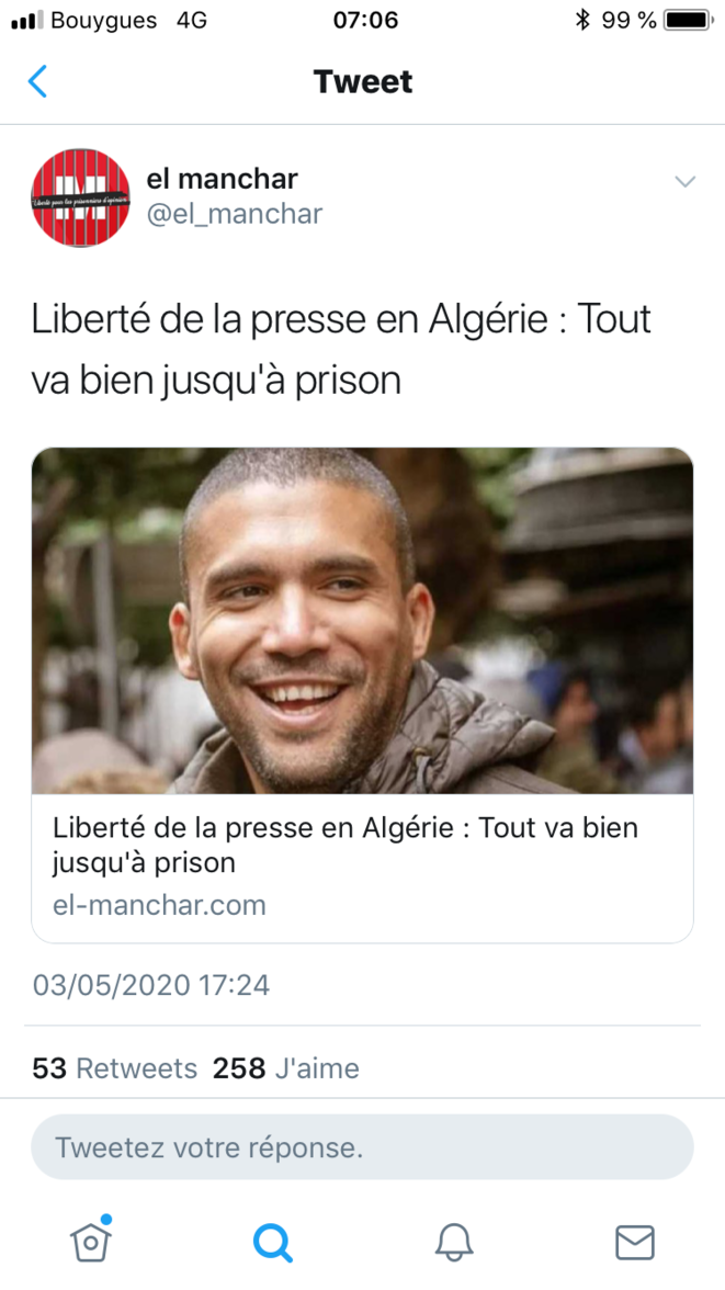 L'une des dernières "unes" du journal satirique El Manchar avant de tirer sa révérence sous le poids de la répression © Capture d'écran du compte Twitter d'El Manchar L'une des dernières "unes" du journal satirique El Manchar avant de tirer sa révérence sous le poids de la répression © Capture d'écran du compte Twitter d'El Manchar