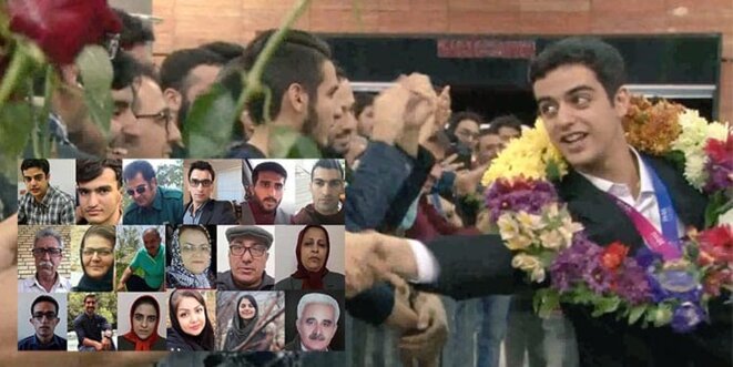 Ali Younesi médaillé, et en médaillon d'autres prisonniers d'opinion en Iran Ali Younesi médaillé, et en médaillon d'autres prisonniers d'opinion en Iran