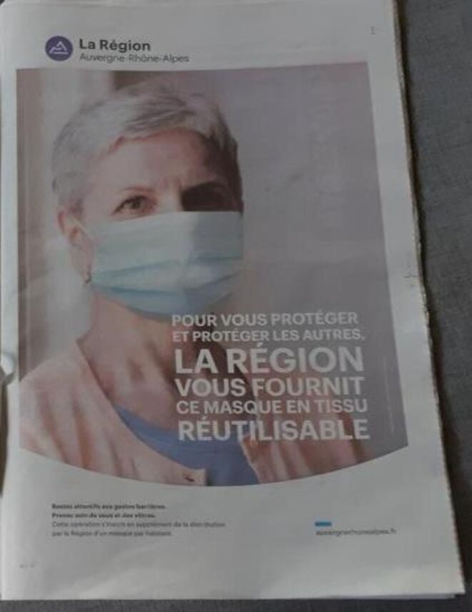 photo de la page dévolue à la com de de la Région AURA La Tribune Le Progés du 10 mai 2020 © MLD photo de la page dévolue à la com de de la Région AURA La Tribune Le Progés du 10 mai 2020 © MLD