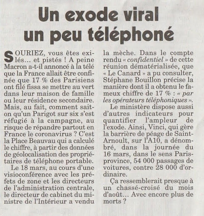 Exode viral © Canard enchaîné Exode viral © Canard enchaîné