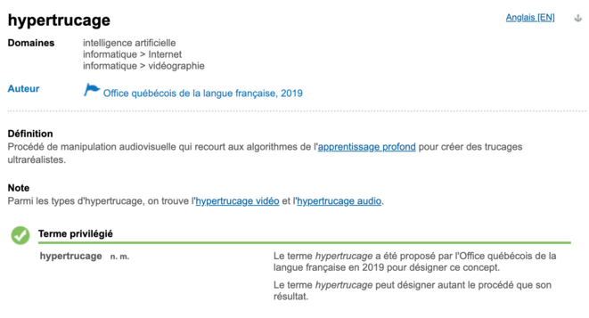 La capture d'écran de la définition d'hypertrucage La capture d'écran de la définition d'hypertrucage