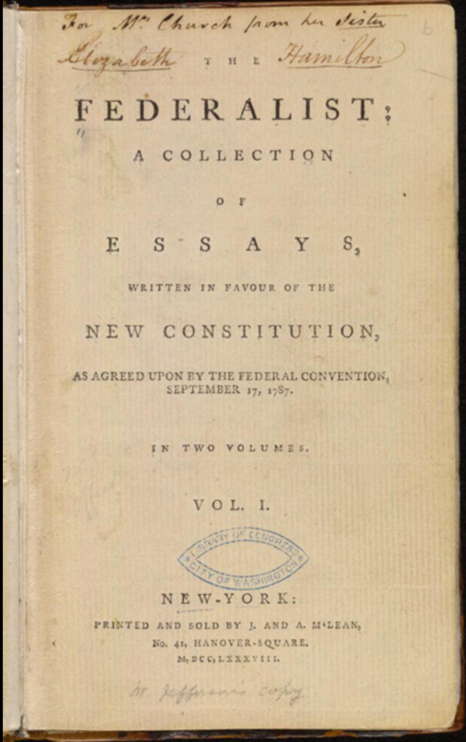 Les « Federalist Papers », Co-Écrits Par Hamilton (1787-88)