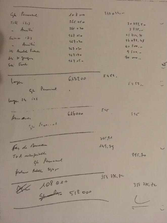 Extrait De La Comptabilité Manuscrite De Gérard Trémège. © Document Mediapart