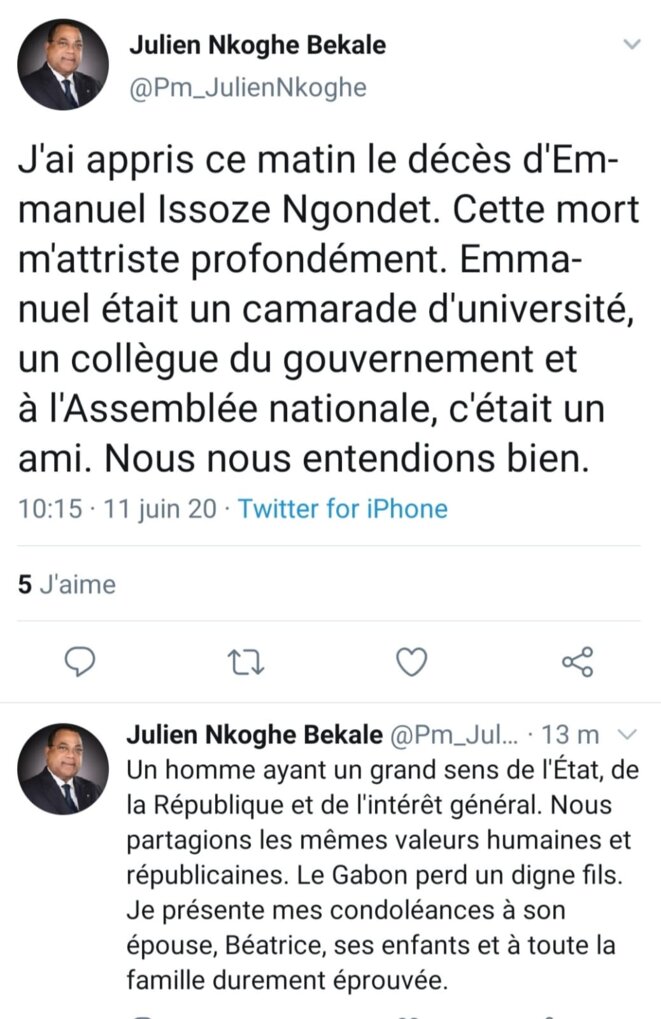 Le tweet du Chef du gouvernement, M. Julien Nkoghé Bekalé Le tweet du Chef du gouvernement, M. Julien Nkoghé Bekalé
