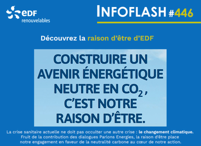 Extrait de la « raison d'être » d'EDF en juin 2020. © DR Extrait de la « raison d'être » d'EDF en juin 2020. © DR
