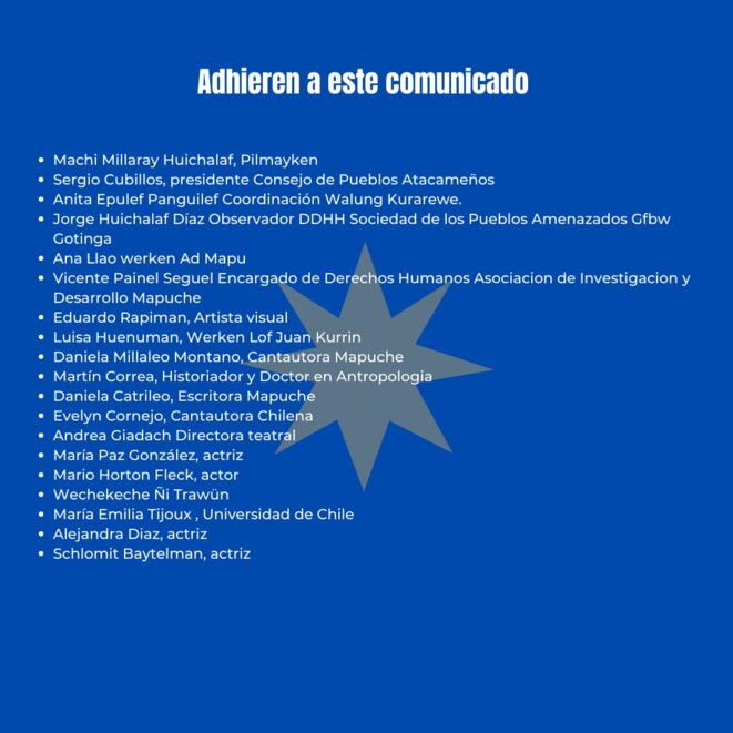 Signataires du communiqué © Asociaciones mapuche de productores de legumbres Signataires du communiqué © Asociaciones mapuche de productores de legumbres