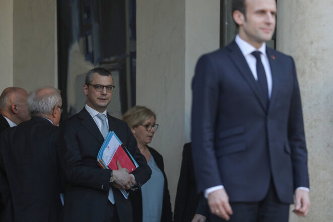 Emmanuel Macron et Alexis Kohler à l'Élysée, le 27 février 2019. © Ludovic Marin / AFP. Emmanuel Macron et Alexis Kohler à l'Élysée, le 27 février 2019. © Ludovic Marin / AFP.
