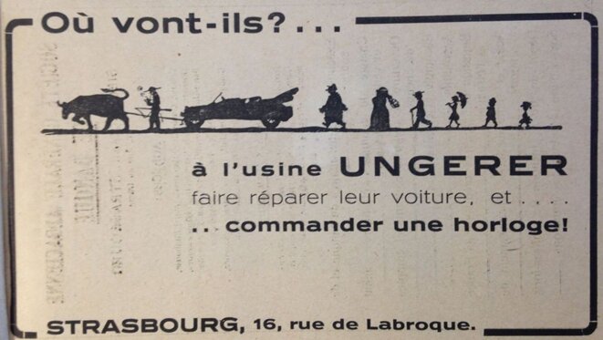 Encart publicitaire pour l’usine Ungerer / 1920-1921 / Strasbourg, Archives départementales du Bas-Rhin, 73J140 / © Archives départementales du Bas-Rhin, AD67 Encart publicitaire pour l’usine Ungerer / 1920-1921 / Strasbourg, Archives départementales du Bas-Rhin, 73J140 / © Archives départementales du Bas-Rhin, AD67