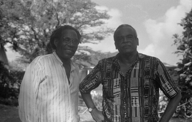 Jacques Coursil et Édouard Glissat, au Diamant vers 1993. Photo, Marie Coursil Jacques Coursil et Édouard Glissat, au Diamant vers 1993. Photo, Marie Coursil