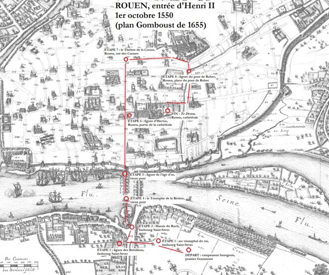 Trajet de l'entrée royale de 1550 avec les principales étapes. © BRL Trajet de l'entrée royale de 1550 avec les principales étapes. © BRL