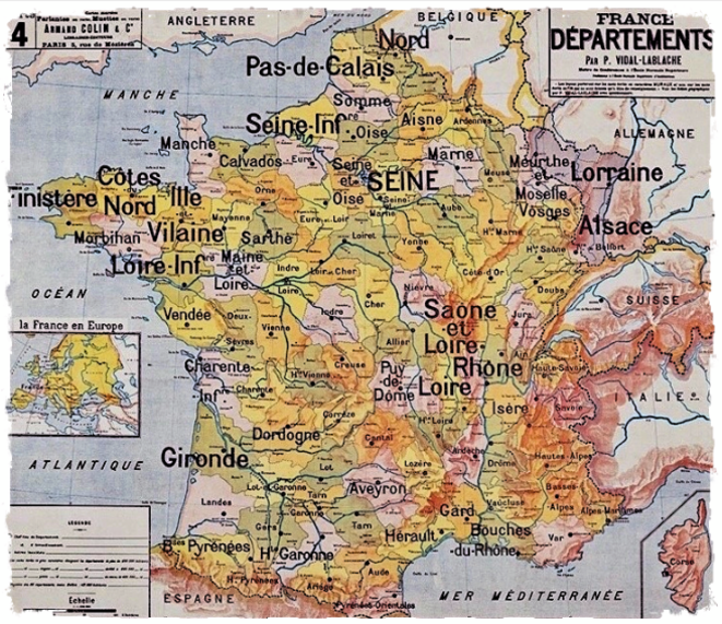 Carte des départements français par Vidal-Lablache Carte des départements français par Vidal-Lablache