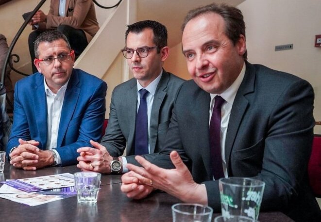 Moulins (Allier), 15.05.2019. Entre ses amis de l'UDI Yannick Lucot (délégué départemental) et Jean-Christophe Lagarde (président national). © Twitter @jclagarde Moulins (Allier), 15.05.2019. Entre ses amis de l'UDI Yannick Lucot (délégué départemental) et Jean-Christophe Lagarde (président national). © Twitter @jclagarde