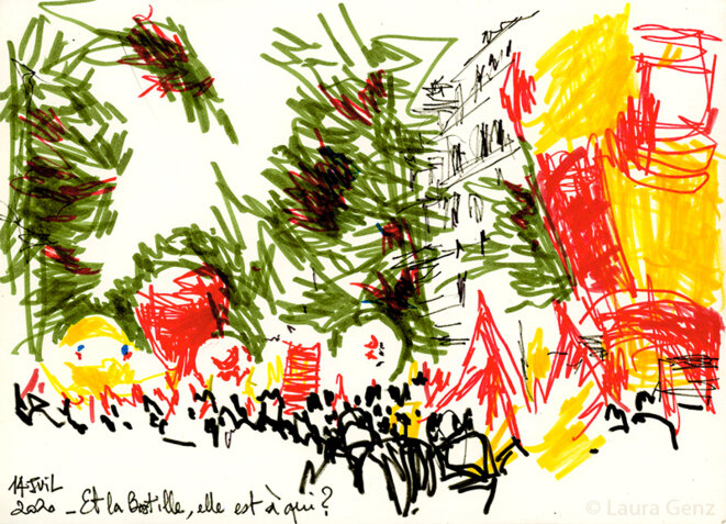 14 juillet 2020 | Et la Bastille, elle est à qui?… Manifestation nationale pour la Santé, boulevard du Temple, Paris. 14 juillet 2020 | Et la Bastille, elle est à qui?… Manifestation nationale pour la Santé, boulevard du Temple, Paris.