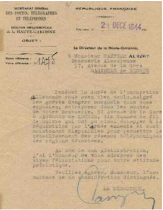 Remerciement des PTT © Archive Pierre HAFFNER Remerciement des PTT © Archive Pierre HAFFNER